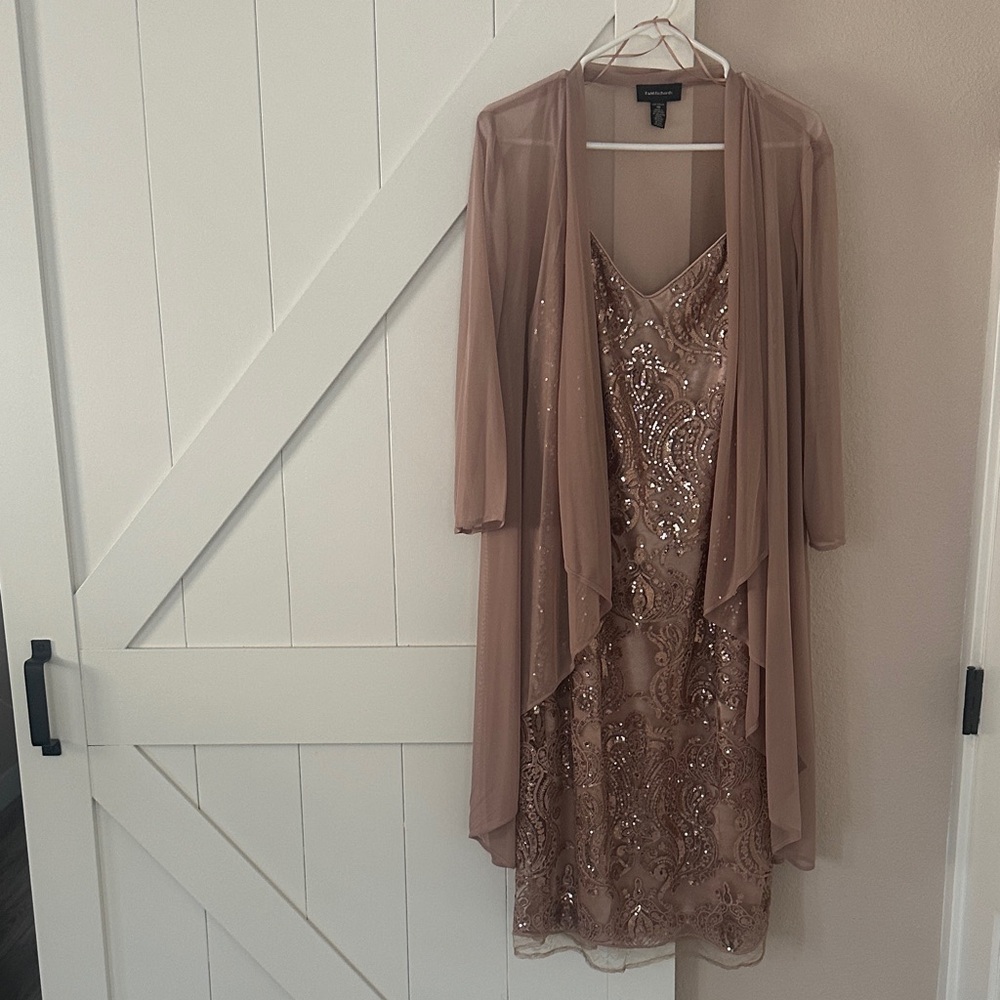 R & M Richards Mauve Sequin Dress with Sheer Overlay